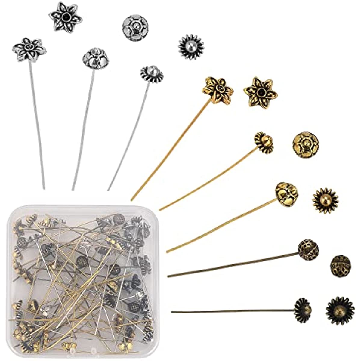 1 Box 6pcs Brooch Pin Making Kit Cabochon Bezel Tray Tibetan Style Alloy Metal Antique Photo Badge Basic Blank Include Glasses Jewelry Women Diy Craf