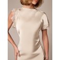thumbnail image 6 of Cream Satin Lace-Trimmed Asymmetric Mini Dress With Short Sleeves For Evening Party Wedding Guest, 6 of 6