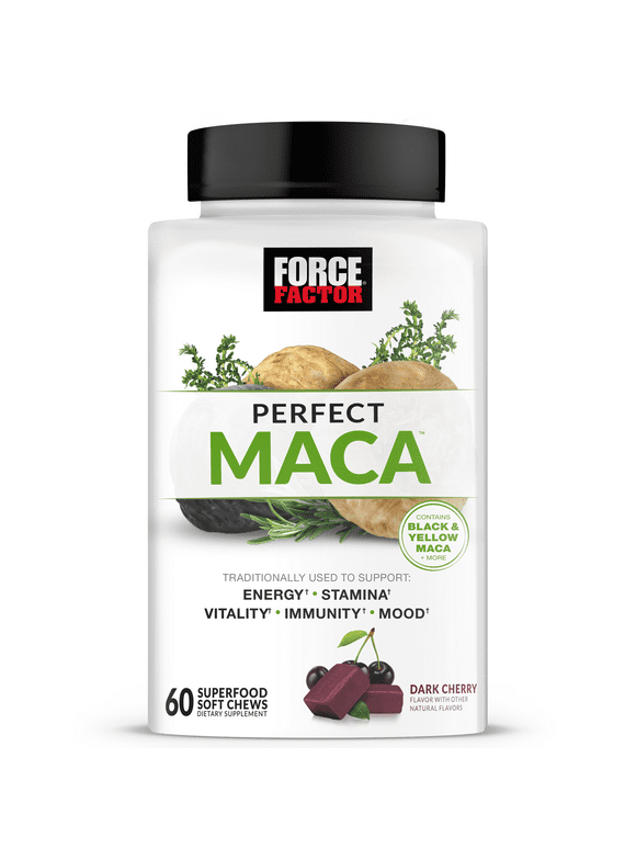 Force Factor Perfect Maca, Maca Root Supplement with Saffron, Dark Cherry Flavor, 60 Soft Chews