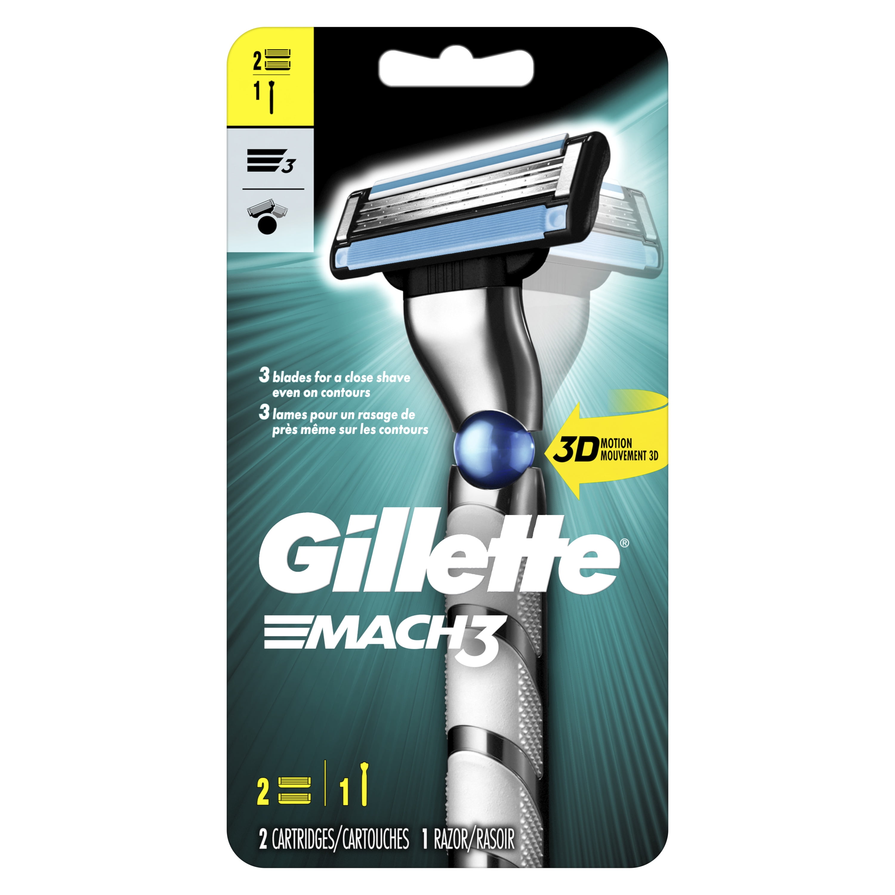 Gillette 3D Men's Handle and 2 Blade Refills Walmart.com
