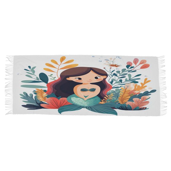 BZSMCE Women Scarf Cartoon Mermaid Simple Pattern Soft Warm Long Large Scarves