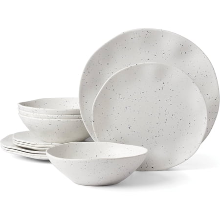 895951 Terrazzo Melamine Cream 12 Piece Dinnerware Set, Lightweight Melamine Material