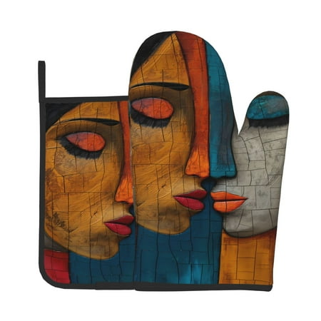 

Tebeau Abstract Colorful Duality Print Oven Mitts and Pan Racks 2-Piece Set Kitchen Oven Mitts and Pan Racks Heat Resistant 500 °F for Baking and Cooking