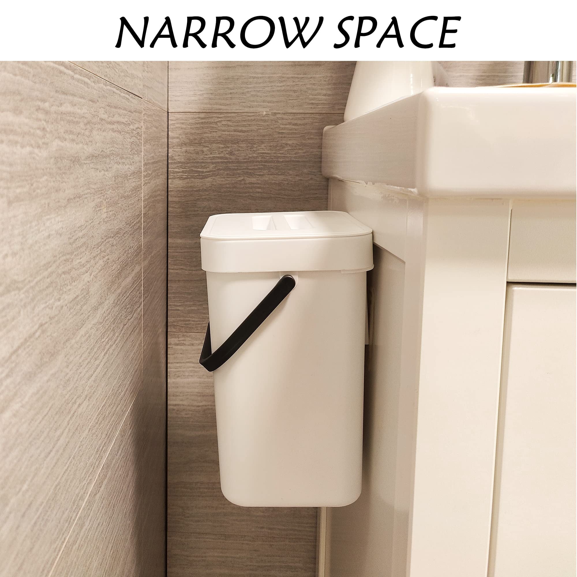 Stonespace Under Sink Trash Can,Kitchen Compost Bin, Diaper Pail, 3.2 Gallon/12L Hanging Garbage Can for Baby Crib/Bathroom/Cupboard, Plastic Food Waste Bin,1 Pack Black