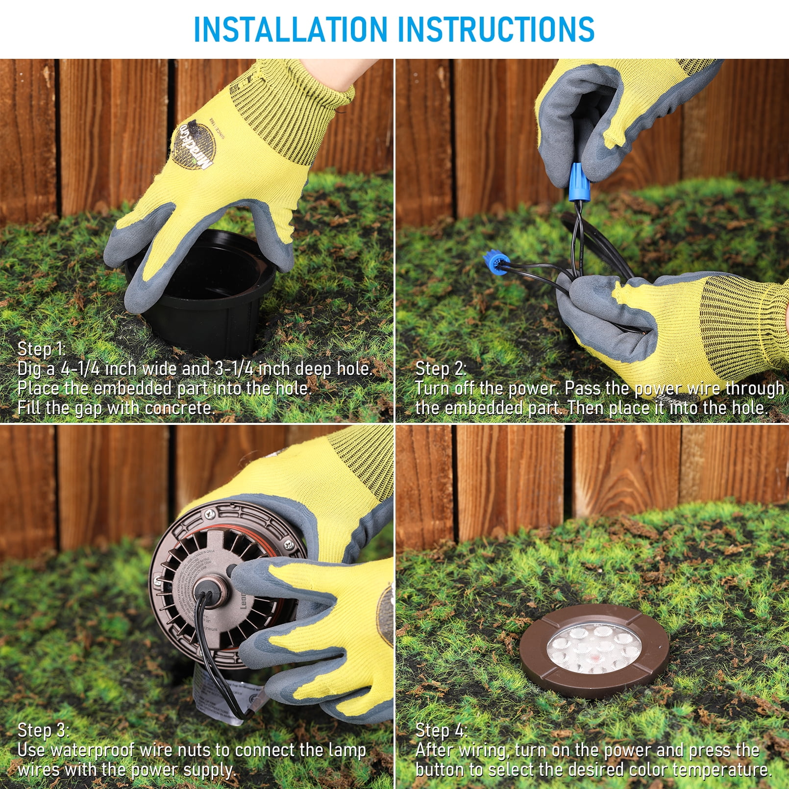 12 Pack LED In-Ground Lawn Well Lights, 1800K/2700K/3000K/4000K/5000K Selectable, IP67 Waterproof