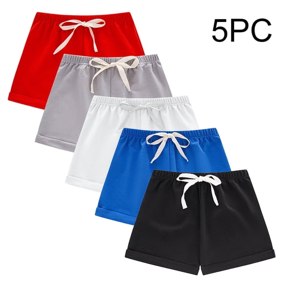 FRSASU 5 Pack Toddler Boys Shorts Candy Color Cotton Soft Casual Elastic Waist Drawstring Summer Beach Shorts Black-G