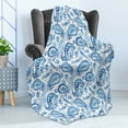 thumbnail image 4 of Paisley Soft Flannel Fleece Blanket, Mediterrian Themed Design with Water Color Hand Drawn Flowers and Leaves Print, Cozy Plush for Indoor and Outdoor Use, 70" x 90", Blue and White, by Ambesonne, 4 of 5
