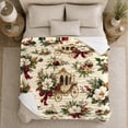 thumbnail image 5 of Christmas Carriage Flannel Blanket, Cream Gold Red Green Magnolia Ornament Pine Berry Pattern for Sofa Couch Bed Living Room Bedroom Home Decor Holiday Gift for Decor Fans, 5 of 9