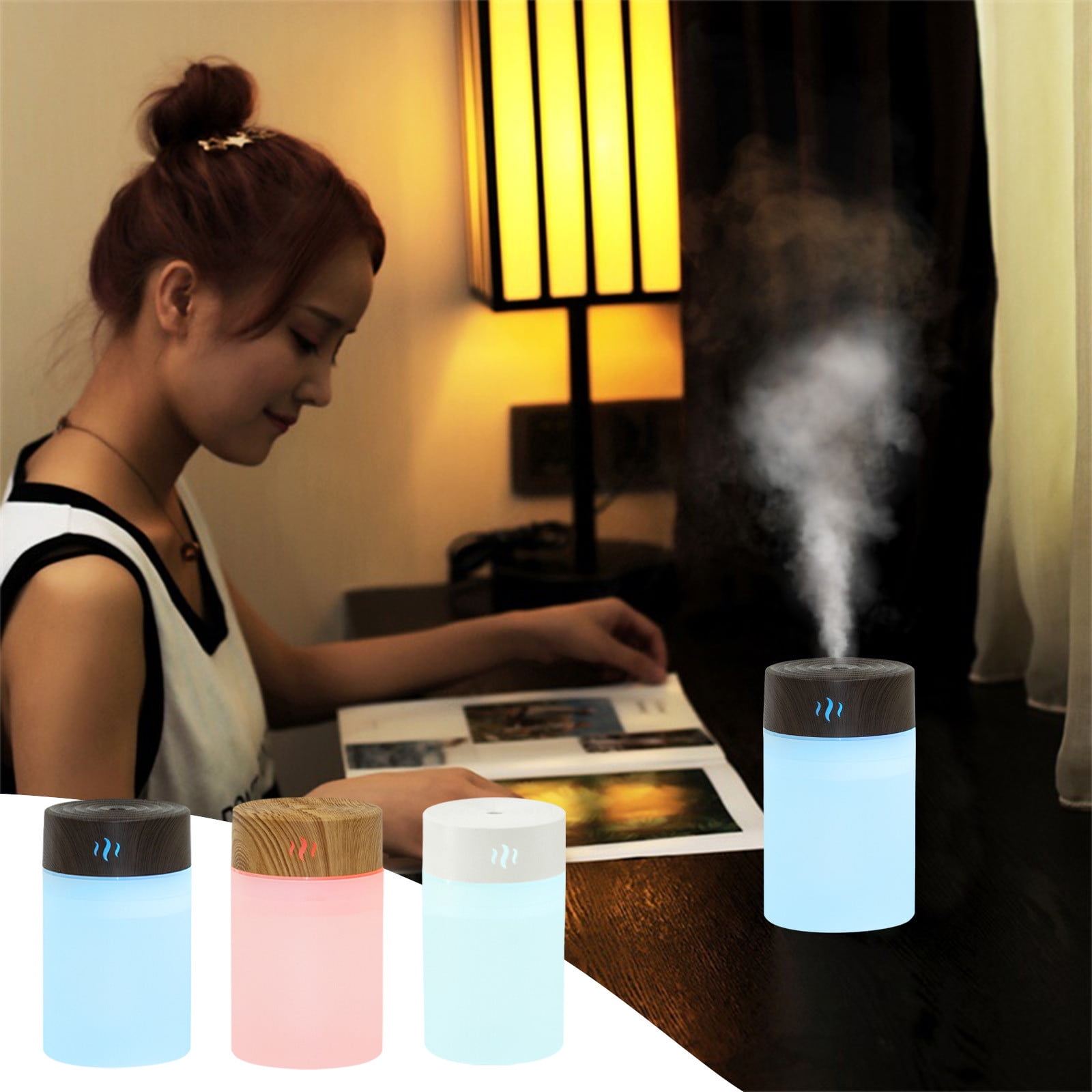 Humidifier Large Room,Humidifier with Colored Lights USB Car Humidifier (Light Wood Grain),,for Large Room,Plants,Nursery,Office BPA FREE
