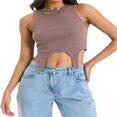 thumbnail image 1 of Summer Ribbed Tank Tops Casual Women Sleeveless Irregular Hem Vest Solid Color Slim Fit Crop Tops Female Base Tops Brown S, 1 of 6