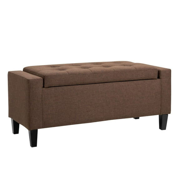 COCOKUN PU Storage Ottoman, Lift Top Tufted Rectangle Design, Brown Faux Leather Bench for Living Room, Entryway, or Bedroom