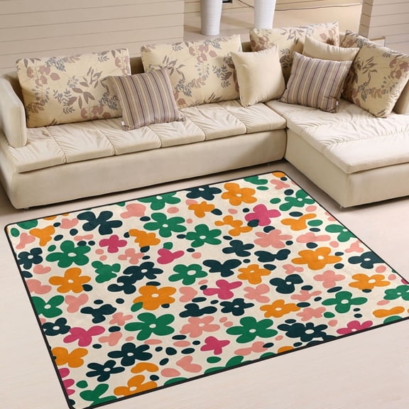 Yayeee Area Rugs for Living Room 5.2'x4' Non Slip Washable Bedroom Floor Carpet, Floral Blooms