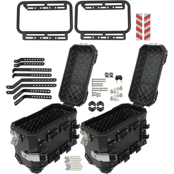 LABLT 2 x Motorcycle Storage Carrier Side Box and Mounting Bracket with Security Lock 36L Large Capacity Black