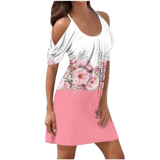 FcBaudy Camisole Sans Manches Robe Col en V, Robes d'Été pour Femmes, Robes Sans Manches Imprimées à Bretelles Mode Robe pour Femmes