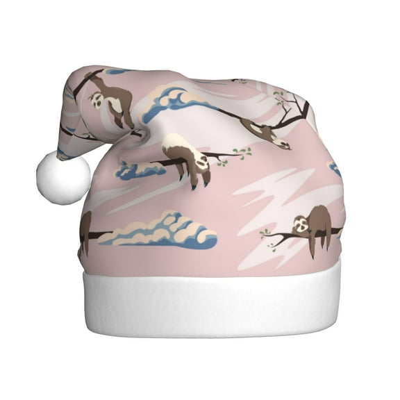 Fuzoiu Cloud Sloth Print Santa Hat Christmas Hat for Adults,Santa Hats with Pompom, Unisex Xmas Holiday Hat for Christmas New Year Festive Party Supplies