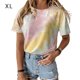 thumbnail image 1 of Camiseta de mujer Cuello redondo Manga corta Tie-dye Printed Casual Top, Caqui, XL kenally AP000470-21, 1 of 7