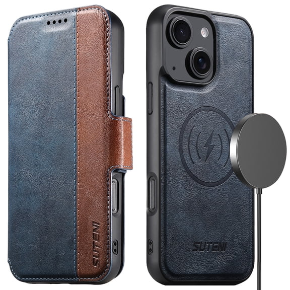 Detachable Wallet 2 in 1 Case For iPhone 14, PU Leather Flip Kickstand Cover with [Compatible with MagSafe][RFID Blocking][3 Card Holder & 1 Slide Sot][Magnetic Closure],Blue