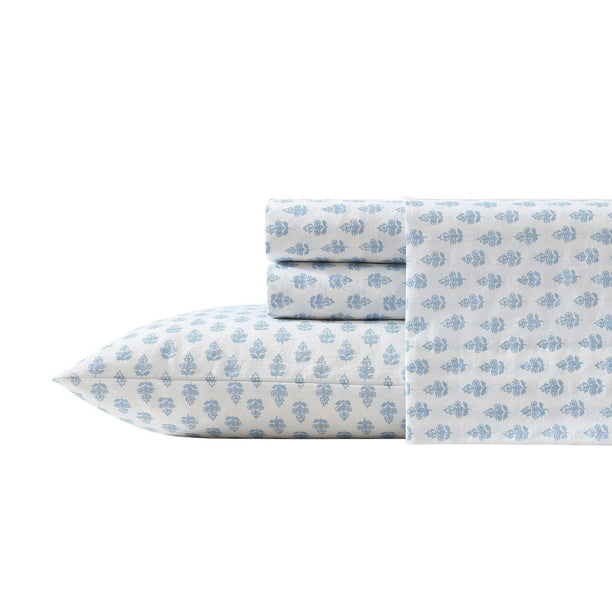 Laura Ashley - Juego de sábanas King de percal de algodón, ligero y transpirable, decoración del hogar (Francesca Blue King)