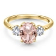 thumbnail image 3 of Gem Stone King 18K Yellow Gold Plated Silver Peach Nano Morganite and White Created Sapphire Engagement Ring for Women | 2.50 Cttw | Oval 9X7MM | Gemstone October Birthstone | Size 7, 3 of 6