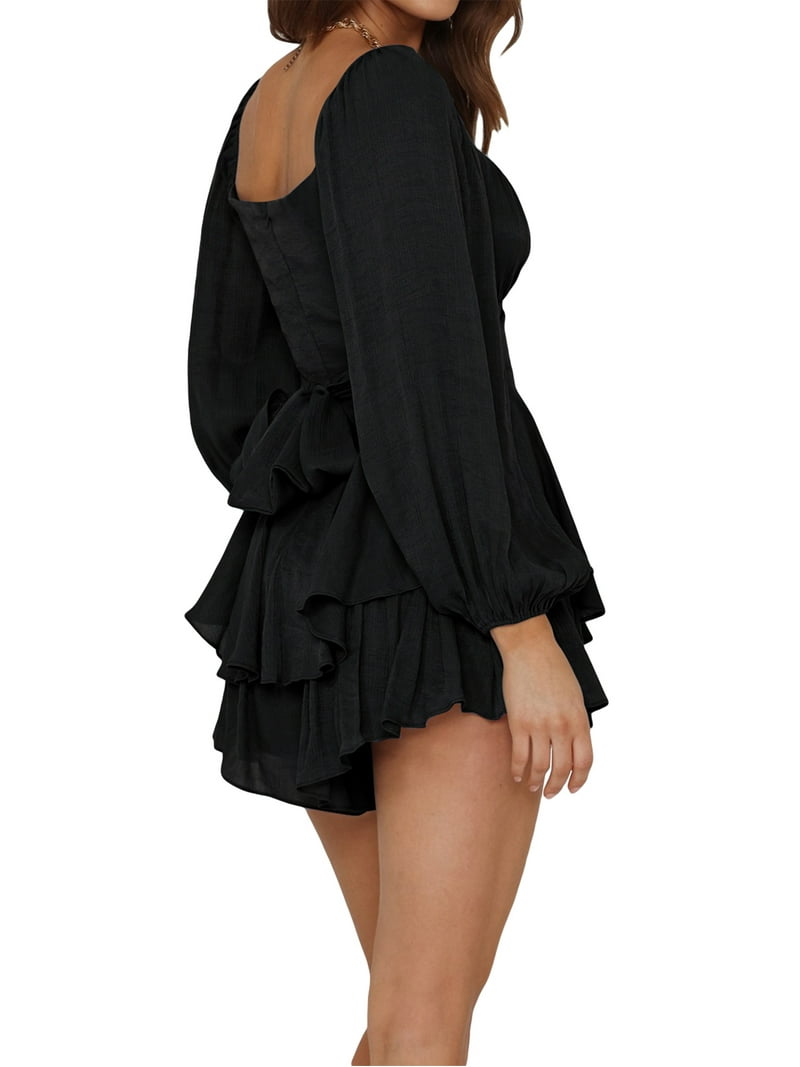 Women Ruffle Mini Dress Short Sleeve Drawstring Ruched