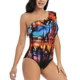 thumbnail image 3 of Gukieu Magical Stained Glass Castle Print One-shoulder Ruffled One-piece Swimsuit with Removable Chest Pads and Tummy-control Swimsuit for Women-Small, 3 of 6
