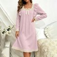 thumbnail image 5 of Aofany Women's Nightgown Solid Color Nightgown Sleep Dress Sleepwear Casual Plus Size Loose Long Sleeved Square Collar Home Nightgown, 5 of 7