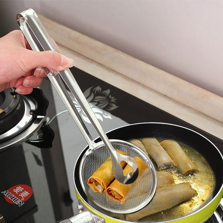

New Steel Food Clip Snack Fryer Strainer BBQ Buffet Serving Tongs Fried Tong Frying Mesh Colander Filter Oil Drainer