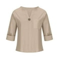 thumbnail image 4 of Yubnlvae Linen V-Neck 3/4 Sleeve Tops for Women - Summer Beach Vacation Blouses (Breathable Cotton, Loose Tunic Fit) Khaki L, 4 of 6