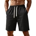 thumbnail image 3 of Thousandth Casual Striped Shorts for Men Summer Beach Shorts with Drawstring Elastic Waist Breathable Shorts Relaxed Loose Fit Flax Lounge Shorts, 3 of 8