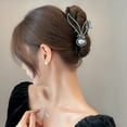 thumbnail image 4 of Inlaid Rhinestones Faux Pearls Hair Claw Rabbit Ear Shape Large Grasping Clip Styling Tool, 4 of 8
