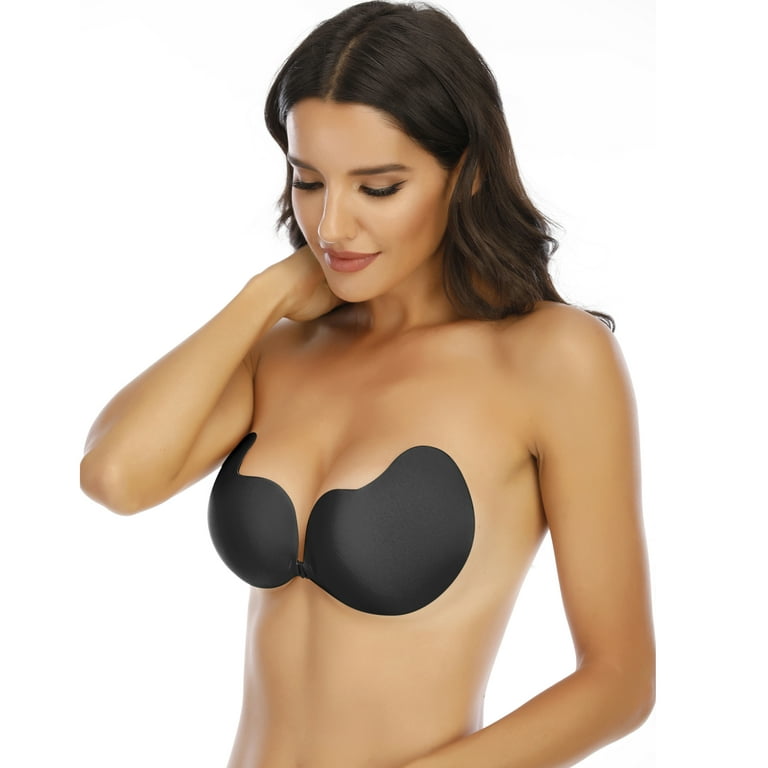 STTOAY Self Adhesive Invisible Bra Push Up Backless Strapless Magic Sticky  Bras for Women, Black 