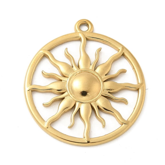 10pcs 304 Stainless Steel Pendants Sun Charm Golden 26.5x23.5x2.5mm Hole: 1.5mm