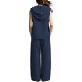 thumbnail image 4 of BRELIL Women's Two Piece Sets V Neck Sleeveless Hoodie Wide Leg Pants Casual Lounge Matching Sets Solid Boho Vacation Travel Outfits Loose Tracksuit, Navy M, 4 of 6
