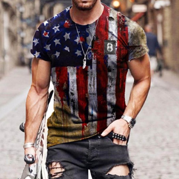 Mens Graphic T-Shirts Patriotic Tops Short Sleeve Tees Summer Athletic Fitness American Flag T Shirt - Walmart.com