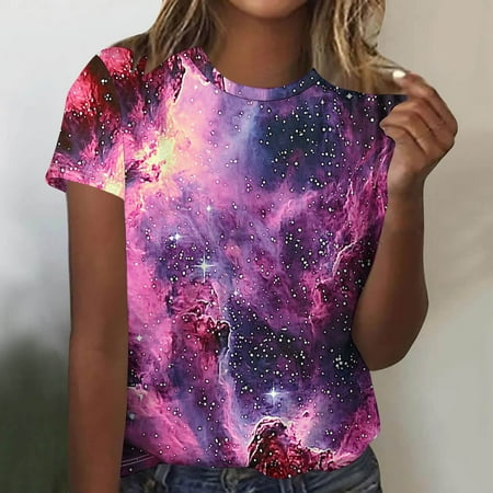 LiMoi Short Sleeve Tops Women Dressy T Shirts for Women Trendy Print T Shirts for Women Oversized Top My Orders