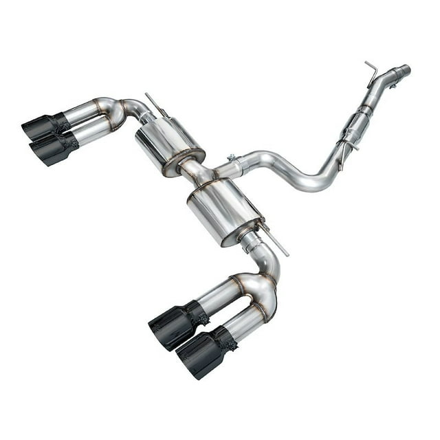 AWE Tuning Exhaust System Kit 3015-43897 Touring Edition Cat-Back System; Stainless Steel; With Muffler; Single Exhaust With Dual Exit; Rear Exit; Diamond Black Quad Tips