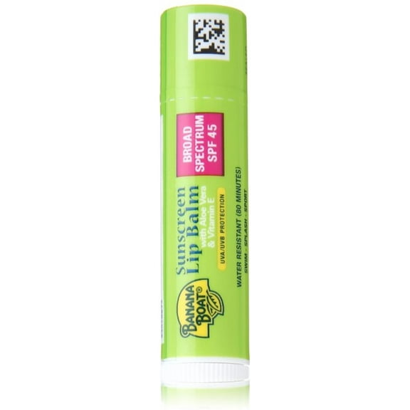Banana Boat Sunscreen Lip Balm with Aloe Vera and Vitamin E SPF 45, 0.15 oz (Pack of 2)