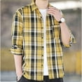 thumbnail image 4 of Mens Flannel Shirts Classic Yellow Plaid Shirts Cotton Long Sleeve Casual Regular Fit Button Down Blouse Yellow 2XL, 4 of 6