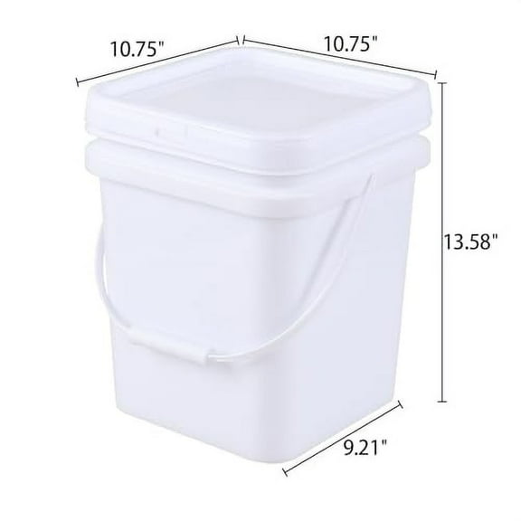 5 Gallon White Square Bucket with Lid and Handle, 4 Pcs Plastic Square Food Storage Pail with Handle
