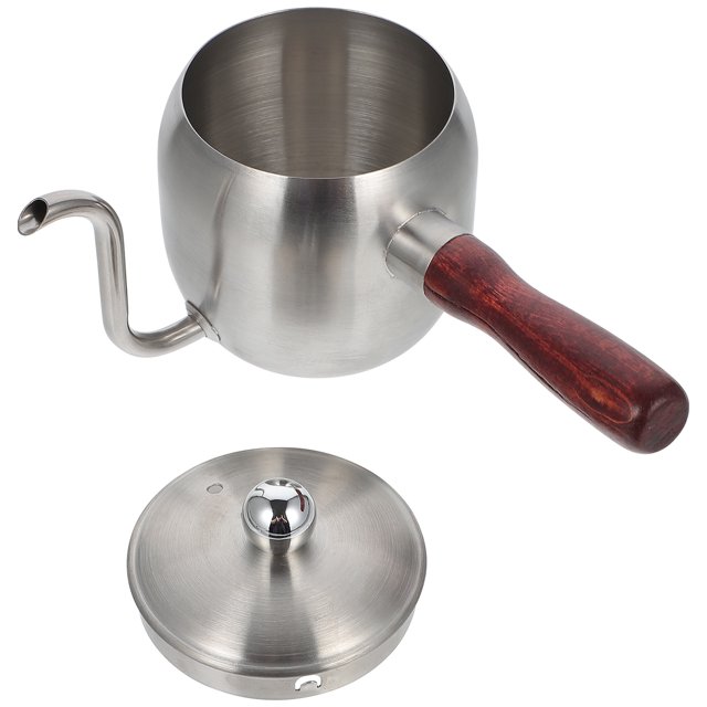 WHAMVOX 1 Pc Coffee Maker with Wood Handle Long Mouth Stainless Steel for Coffee Lovers Cafe Use
