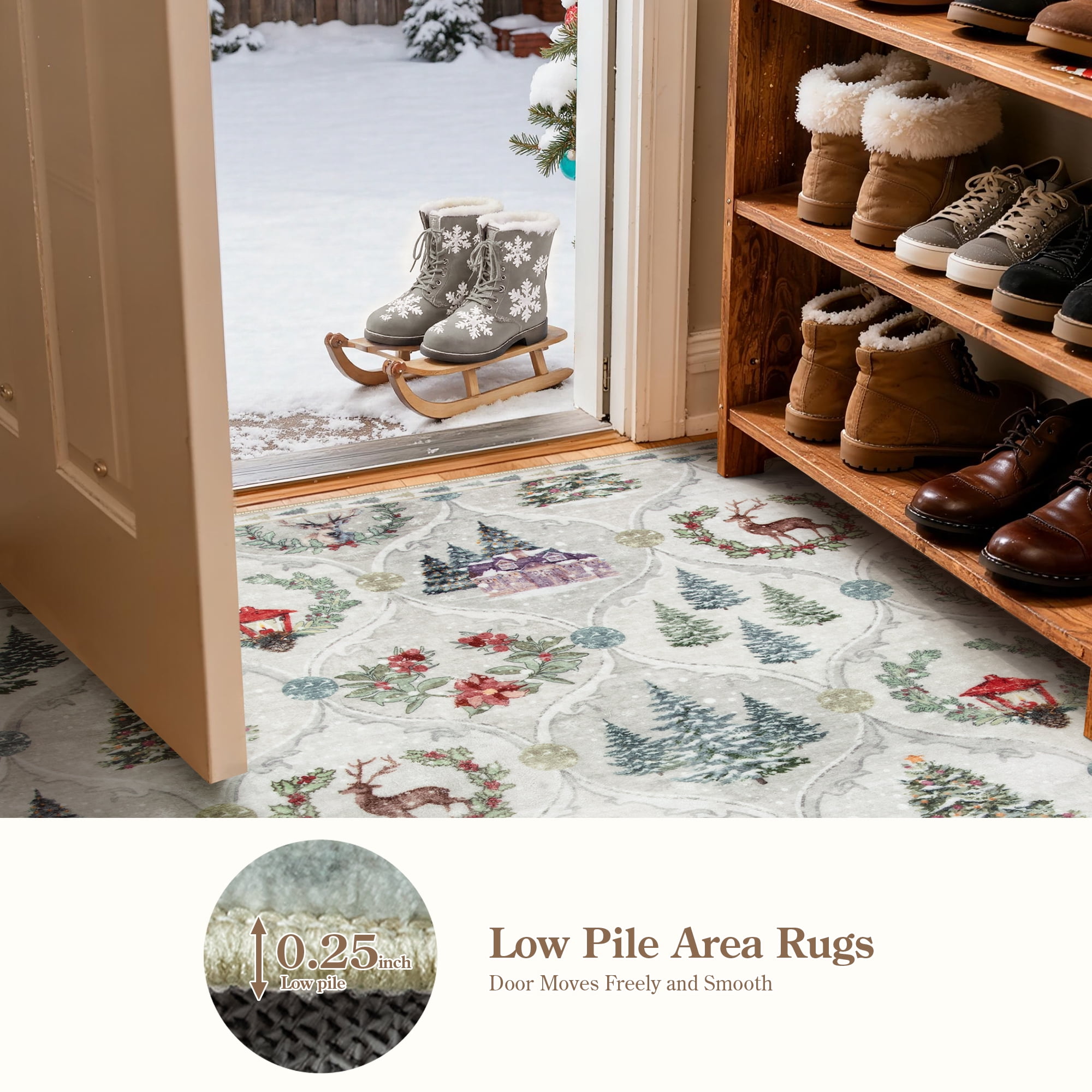 Moynesa 8'x10' Christmas Area Rug for Living Room, Large Rug Xmas Tree Modern Rug Kitchen Rug Washable Rug Non Slip Moroccan Carpet Holiday Decor Soft Accent Rug for Bedroom Dining Room, Beige