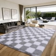 thumbnail image 5 of Janvonne Fluffy Checkered Area Rug for Living Room, 6x9ft Modern Soft Shag Plush Fuzzy Carpet for Bedroom Girls Boys Room Home Nursery Teens Dorm Decor,White and light gray, 5 of 8