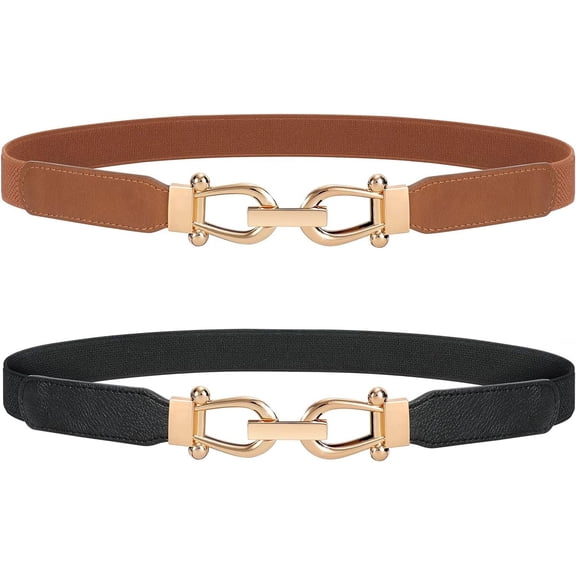 Women Stretchy Waist Belt Retro Elastic Skinny Belt for Ladies with Gold Buckle