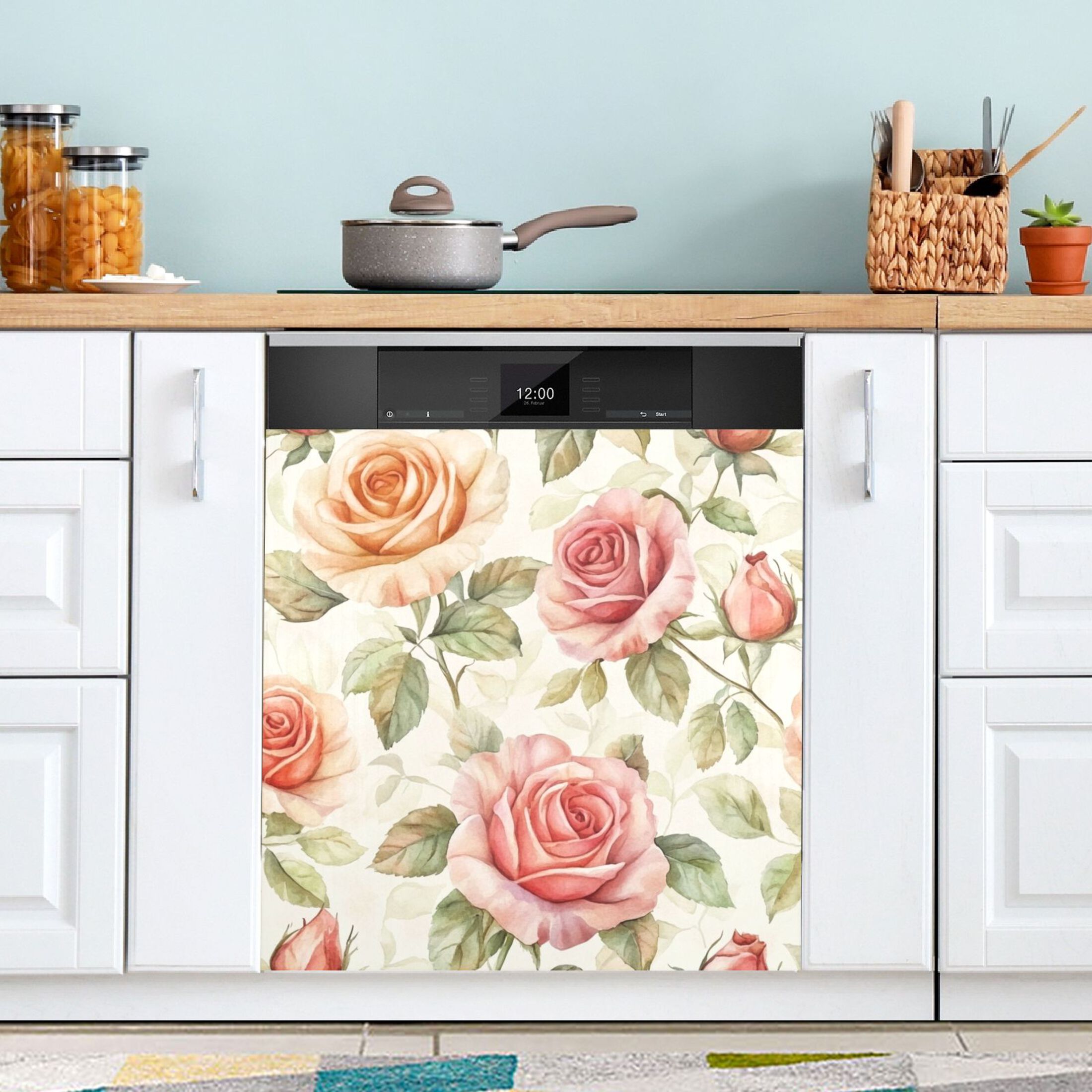 Dishwasher Magnetic Sticker 23x26 Inch Refrigerator Magnetic Sticker Washing Machine Magnetic Sticker Kitchen Panel Magnetic Sticker Home Decor Cartoon Coral Roses Seamless