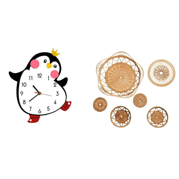 Reloj de pared,Reloj de pared silencioso y decorativo que no hace tictac,Reloj de pared silencioso de pingüino pequeño Reloj de madera,Manualidades de pared,Decoración para colgar en la