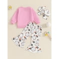 thumbnail image 4 of Suealasg Toddler Girl Halloween Clothes 6M 12M 18M 2T 3T Infant Baby Girl Letter Ghost Print Long Sleeve Tops Ghost Floral Print Pants Headband 3Pcs Halloween Clothes Set, 4 of 8