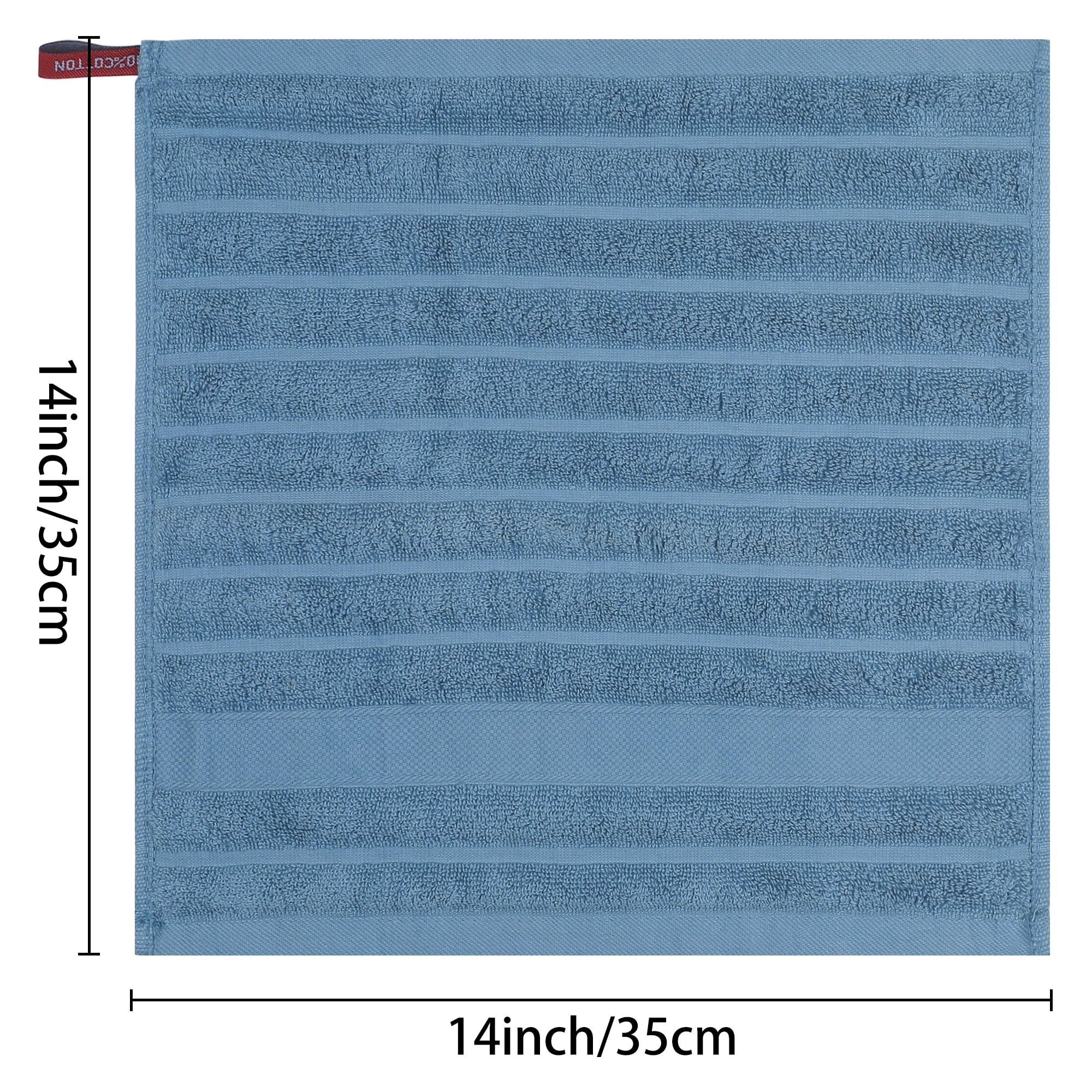 REGALWOVEN Striped 12 Pack Washcloths Pure Cotton Face Towels Comfort Towels Blue