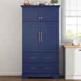 thumbnail image 4 of Harper & Bright Designs Tall Farmhouse Kitchen Pantry with 4 Doors, Dining Storage Cabinet with Pull-Out Trays, Freestanding Storage Cabinets with Drawers and Cake Pan Storage Organizer, Blue, 4 of 20