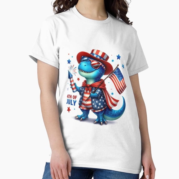 4Th July Funny Dinosaur Usa Flag T-Shirt, Gift For Patriotic, Independence Day Shirt, Red White Blue Shirt, S-5XL Birthday Gifts; For Men & Women