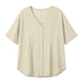thumbnail image 7 of Yrmaups Loose Fit Short Sleeve Blouse for Women Plus Size, Casual V Neck Button Down Top, Soft Stretch Tee for Work Travel Home Daily Wear, Khaki 2XL, 7 of 7